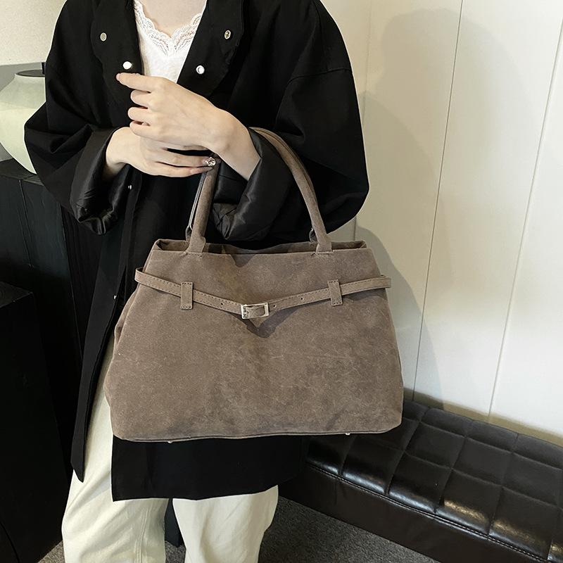 Retro premium women's bag 2025 new large-capacity suede tote bag simple commuter handbag