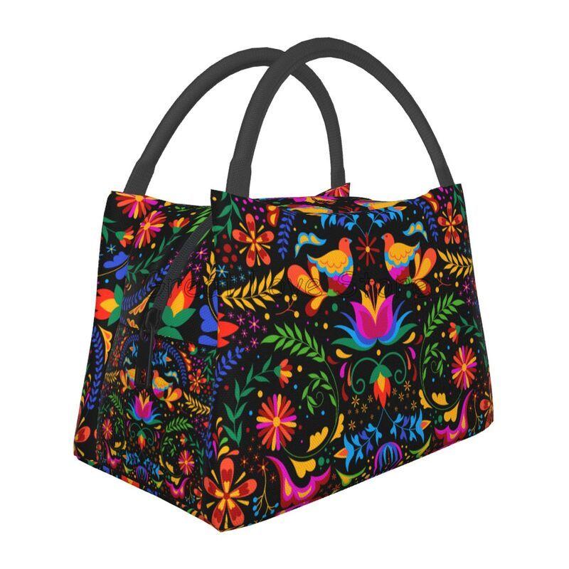 Mexikanische Blumen Florale Kunst Thermische Lunchtasche Damen Tragbar Isoliert Kühlertasche für Picknick Strand Arbeit Wiederverwendbare Brotdosen Taschen