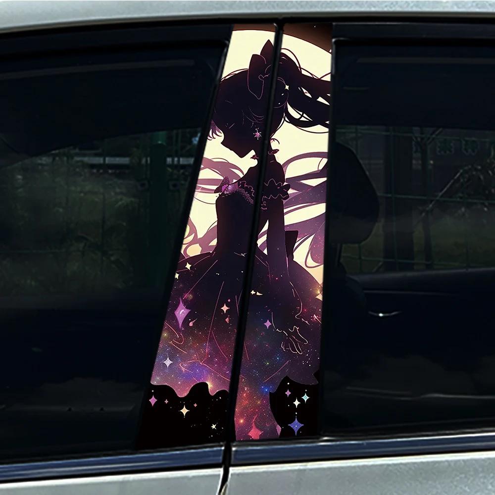 1/2pcs Anime Lovely Girl Car Stickers DIY Car B-pillar Cover Scratches Waterproof Durable Decoration Auto PET Decals