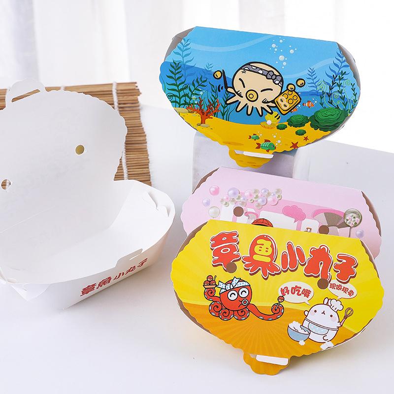 100Pcs Disposable Cartoon Octopus Ball Packaging Box Japanese Street Food Takoyaki Takeaway Snack Packing Container Party