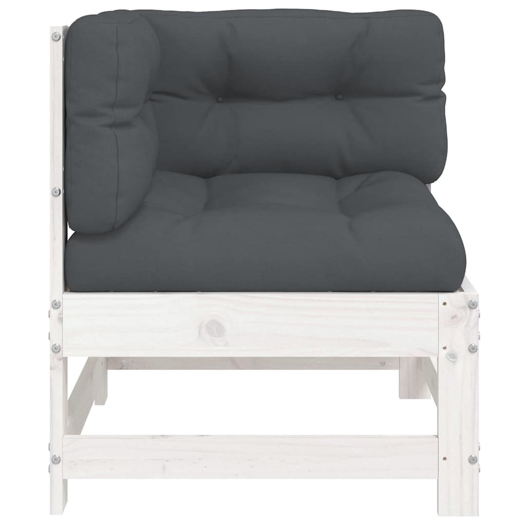L Shaped Sofa with Cushions White Solid Pine Wood