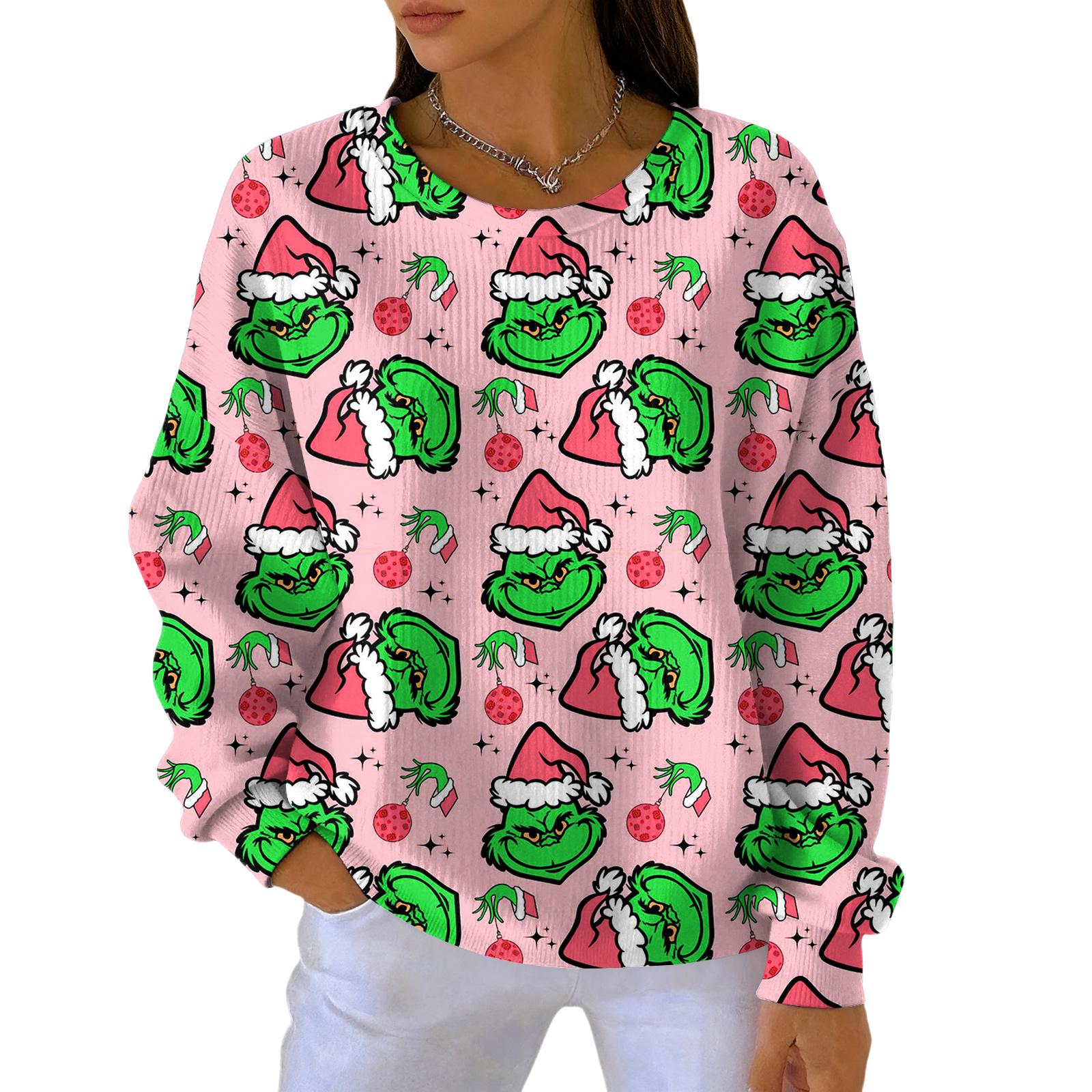 

Women s Fashion Casual Gradient Christmas Print Pullover Sports Long-Sleeve Top S