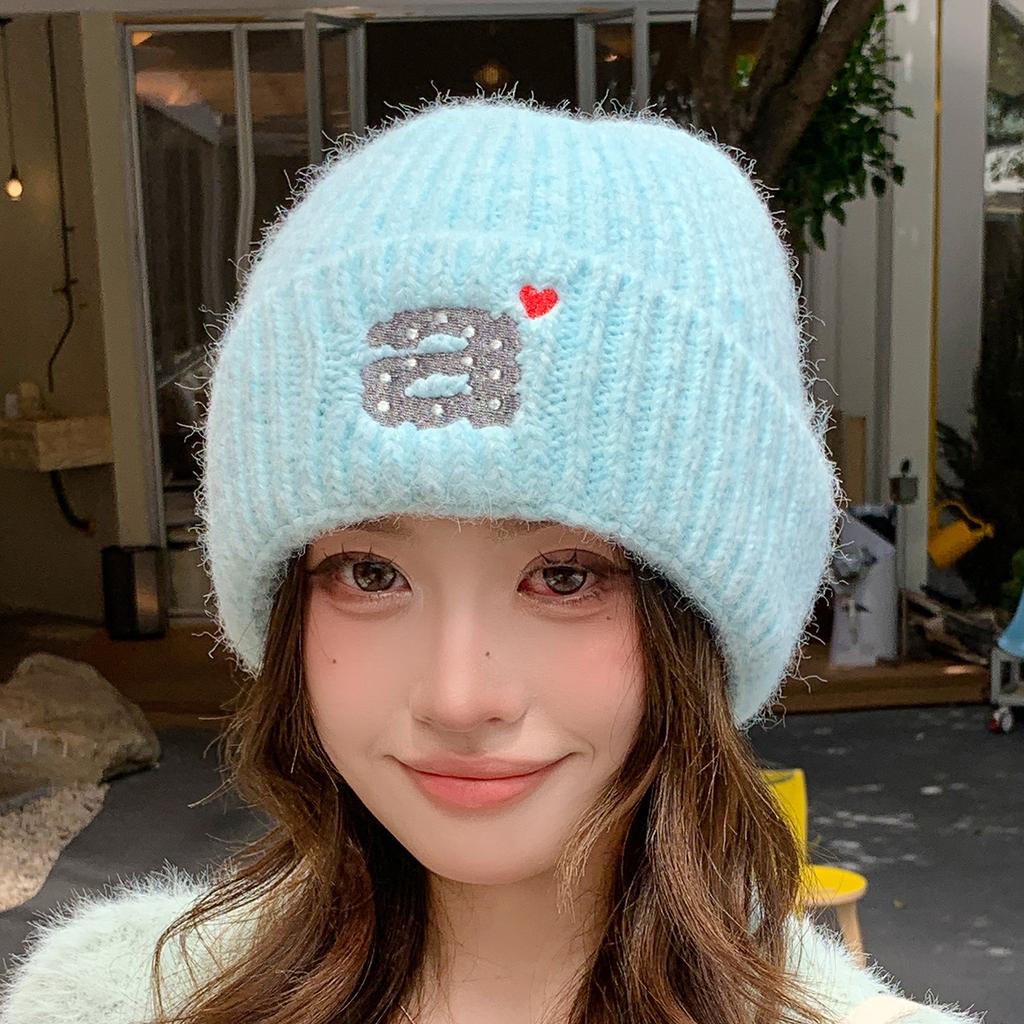 Sweet Cute Soft Waxy Knitted Hat Autumn and Winter Big Letter Ear Protection Wool Hat Simple Versatile Cold Hat Pullover Hat