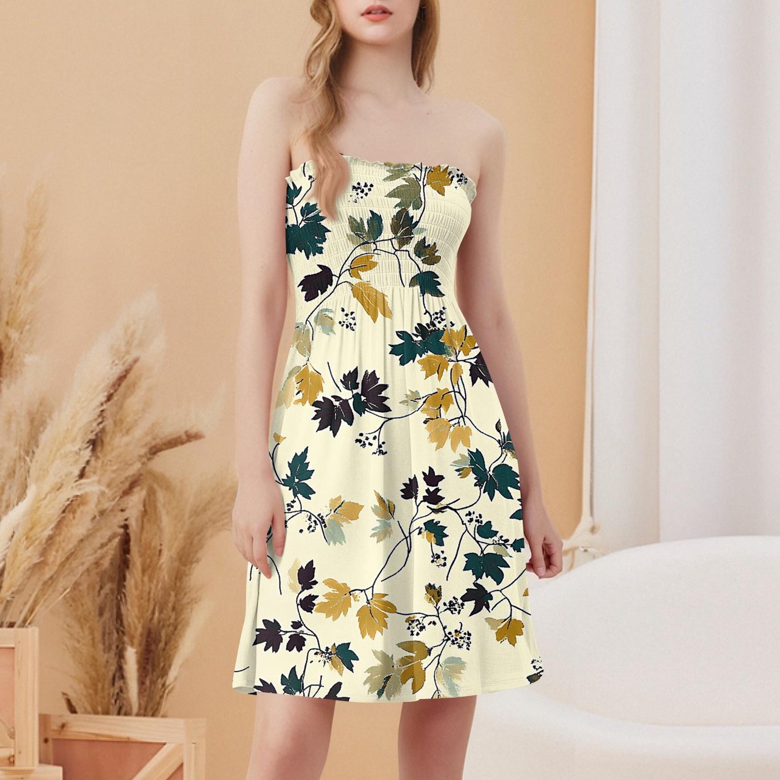 

Женское модное повседневное платье-бандо без рукавов с принтом XL жёлтый