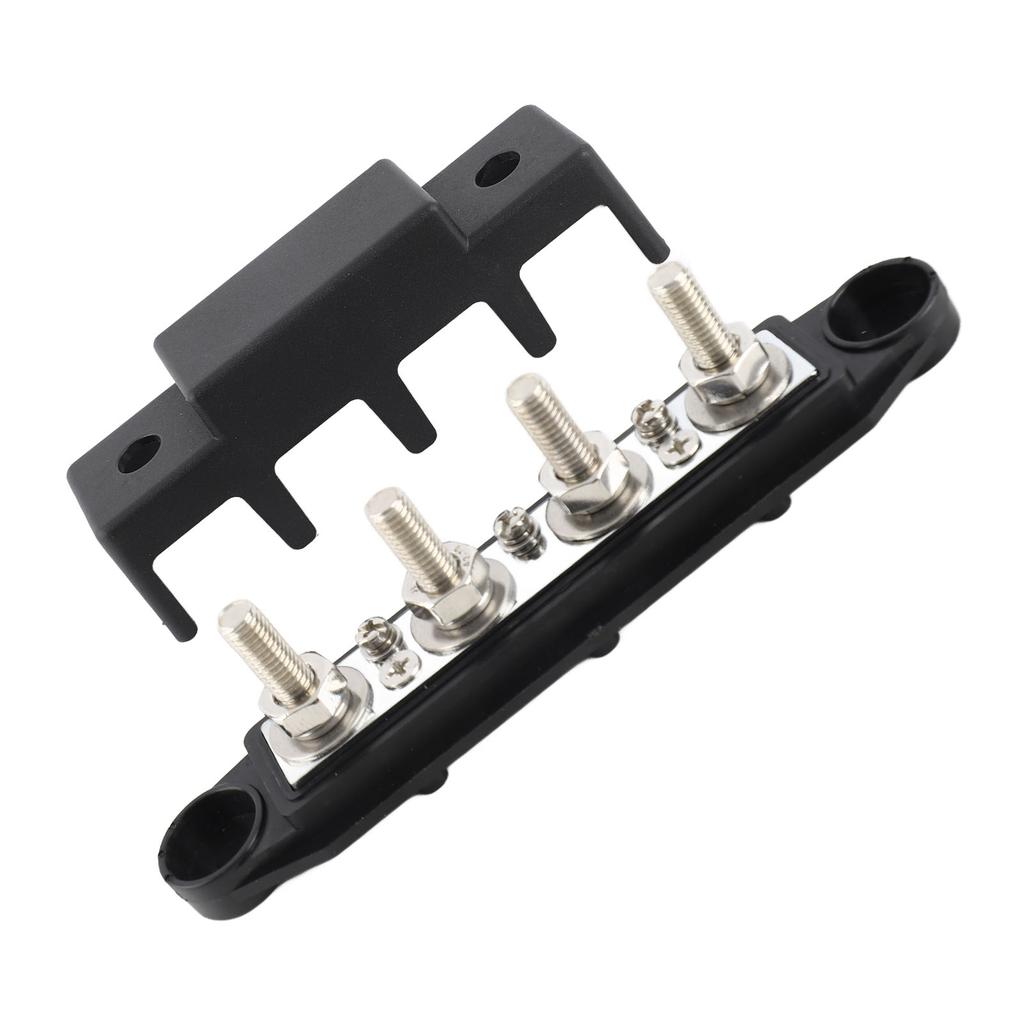 4 Post Power Distribution Block Bus Bar with Cover M8 Terminal Studs 250 Amp Rating for Marine Automotive RV Black