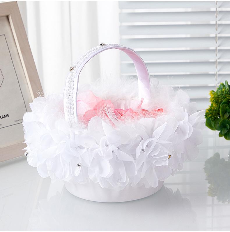 Linen Pearl Flower Basket for Outdoor Wedding - Bridal Handbag or Flower Girl Accessory