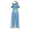 Womens Arab Princess Costume Belly Dance Design Gem Decor Contrast Color Shiny Tulle Overlay Jumpsuit