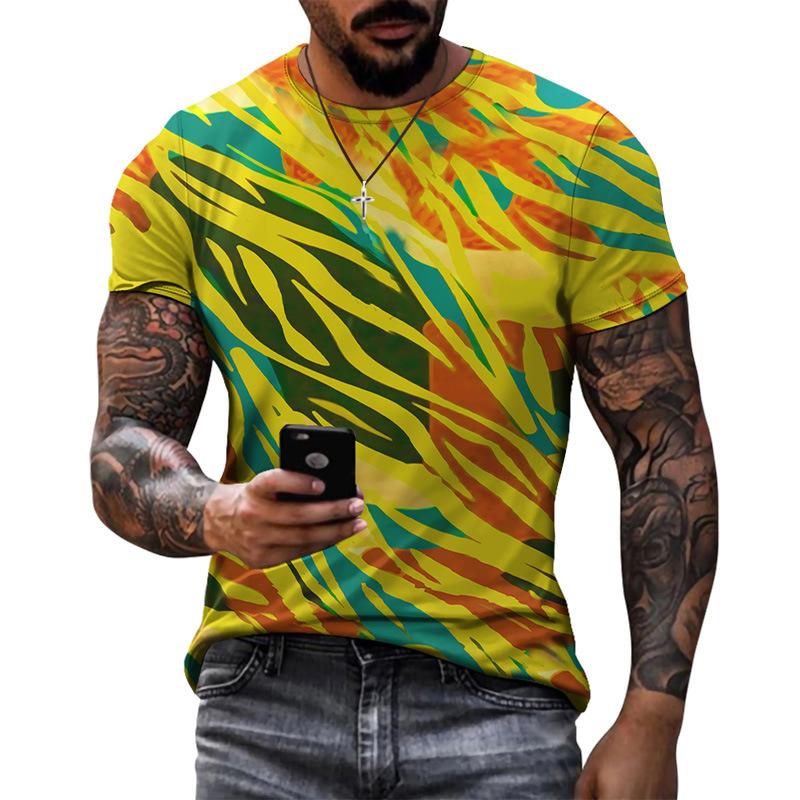 Summer Round Neck 3D Vibrant Ethnic Print Top Fashionable Casual Short Sleeved Men's T-shirts