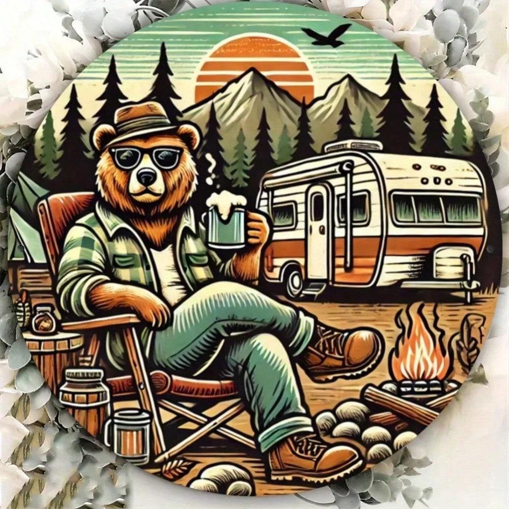 

Metal Wall Art 3D Camping Scene Wreath Decor Iron Sign for Home Farmhouse Garden Bar Coffee Shop Rustic Vintage 20x20 різнокольоровий
