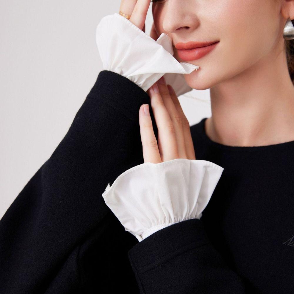 Ruffle Lace Lapel Half Shirt White Adjustable Neckline Elegant Lotus Leaf Cuffs Female
