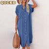 Fashion Summer Spring Solid Color Print Short Sleeve POLO Neck Casual Dresses