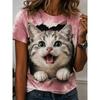 Women's T Shirt Print Graphic Animal Cat Vintage Stylish Classic Short Sleeve Crew Neck Round Neck Regular Tops Casual Daily Blue Black
