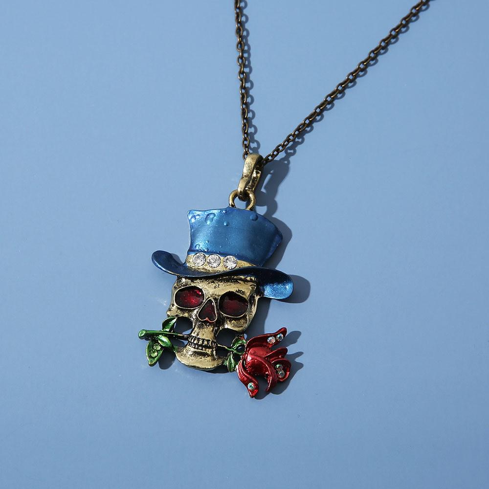 European & American Trend: Colorful Skull Necklace - Men's Versatile Simple Alloy Ghost Pendant