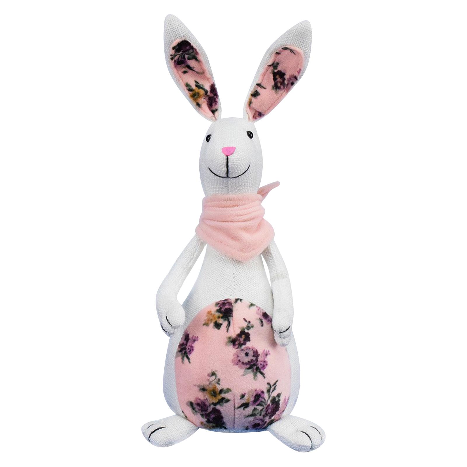 

Easter Bunny Decor Figurine Soft Fabric Standing Rabbit Plush Ornament for Spring Holiday Tabletop Display