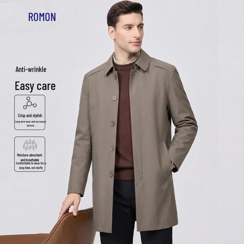 Romon Men's Mid-Length Wrinkle-Resistant Business Trench Coat