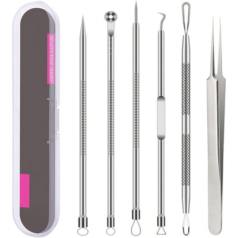 Professional Acne Remover Tool Kit 6Pcs Blackhead Pimple Extractor Set for Facial Deep Cleansing Beauty Use серебряный