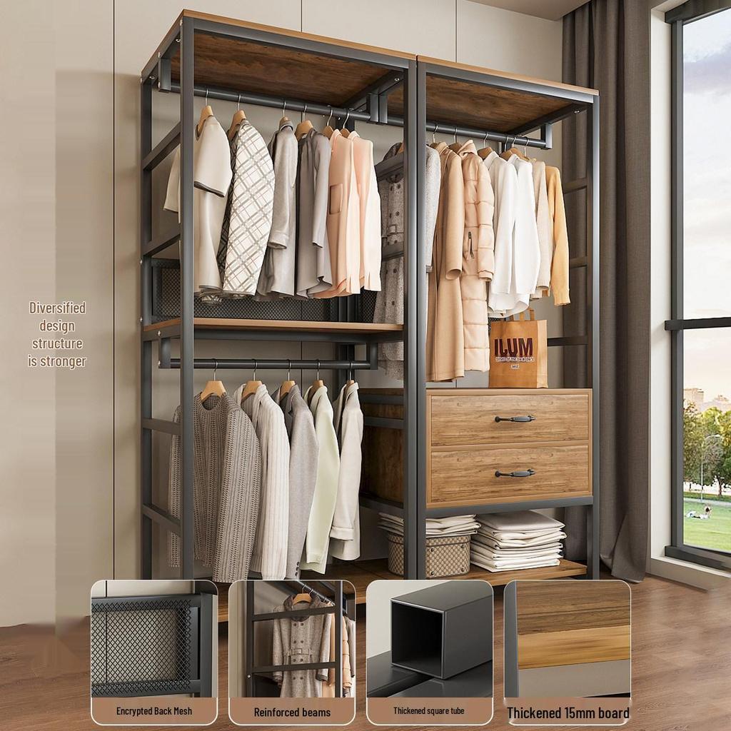 Metal Walk-In Wardrobe: Floor-Standing Clothes Rack, Open Garment and Hat Rack, Bedroom Shelf Assembly