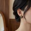 Vintage Gold Coin Stud Earrings for Women - Black Enamel Roman Cameo Medallion Portrait Statement Jewelry Gift