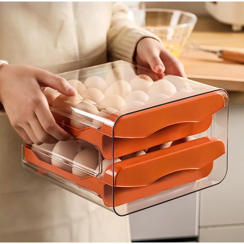 Double Layer Egg Storage Box with Drawer Large Capacity Organizer Holder for 24-60 Eggs Food Grade Plastic Container for Kitchen