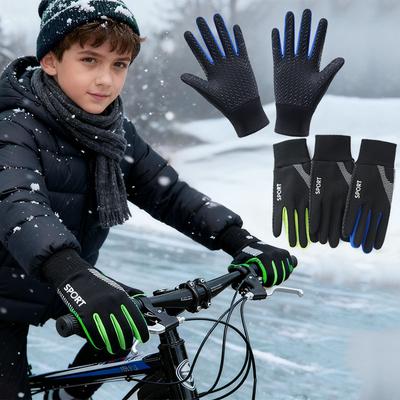 1 Pair Kids Winter Warm Sports Thermal Gloves Cold Weather Water-Resistant Anti-slip Children Mittens 5-13 Years Boys Girls