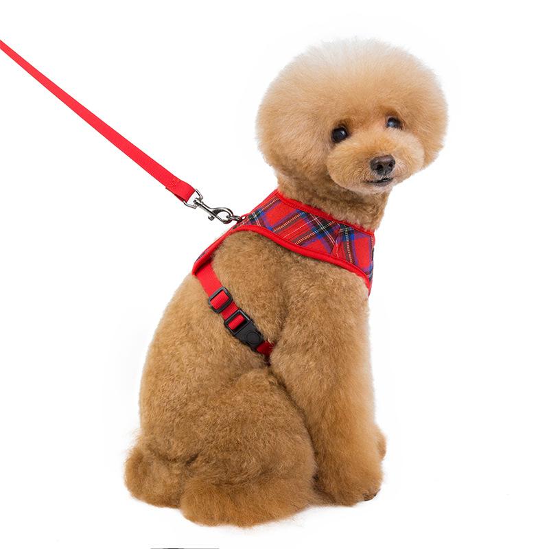 Fashion Plaid Style Pet Harness Vest and Leash Set Dog Vest Harness Dog Leash Adjustable Dog Chest Strap Pet Supplies