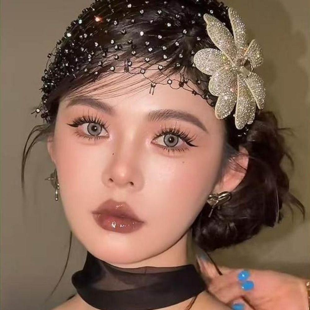 Black Bridal Veils Flower Wedding Headwear French Style Bride Head Net  Hair Jewelry