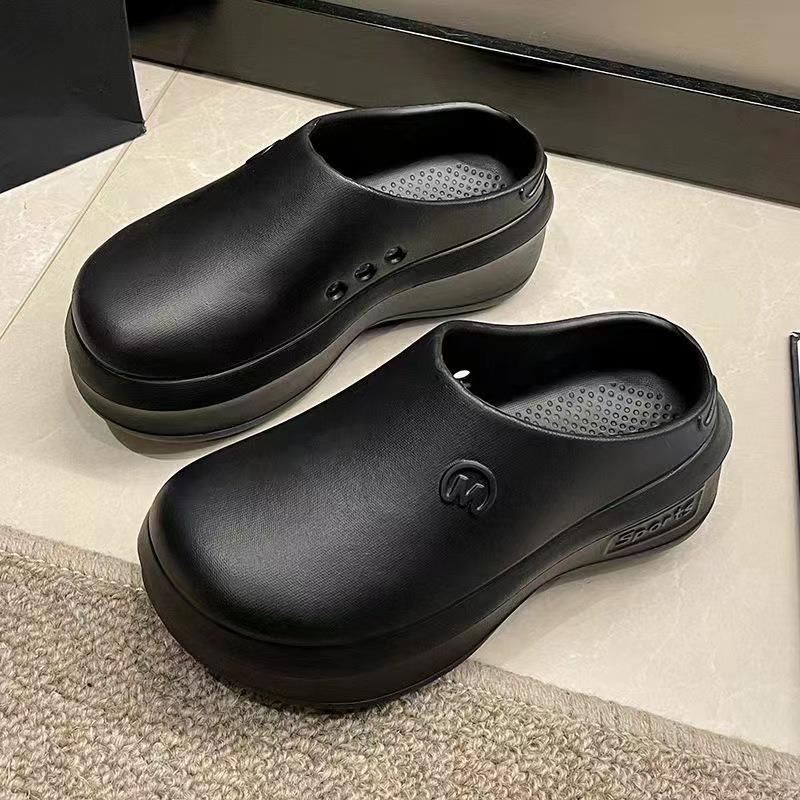 Height-increasing eva integrated slippers thick-soled bag head wear new lightweight non-slip hole shoes simple bag head shoes women's