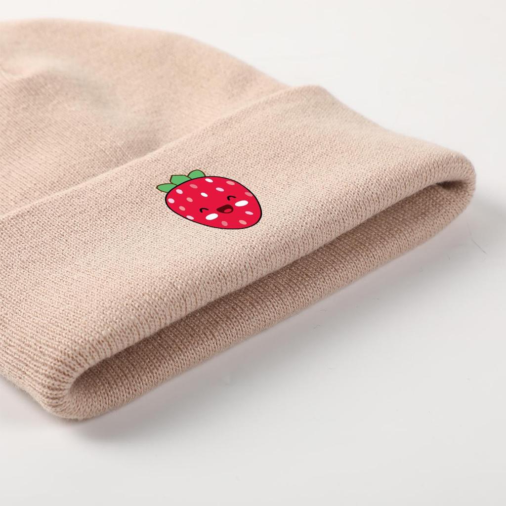 Strawberries Winter Knit Cap Beanie, Cartoon Fruit Skullies Beanies Autumn Versatile Trendy Headwear Knitted Cap Beanie