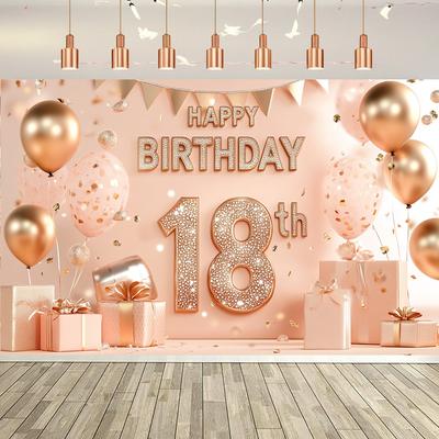 Fotografie-Hintergrund zum 18. Geburtstag, „Cheers to 18 Years“, Banner, Ballon, Party-Dekoration, Hintergrund, Fotohintergrund zum Geburtstag für Mädchen