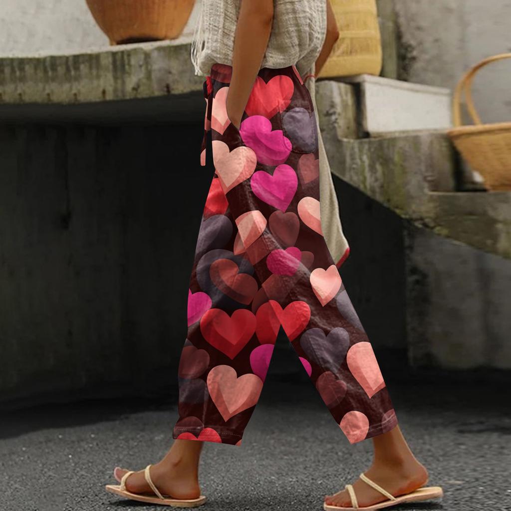 Damen Freizeithose Modische Print Kordelzug Taschen Elastische Taille Hose