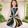 Girls Sleeveless Round Neck Geometric Printed A Line Flared Dress Red Black Beige