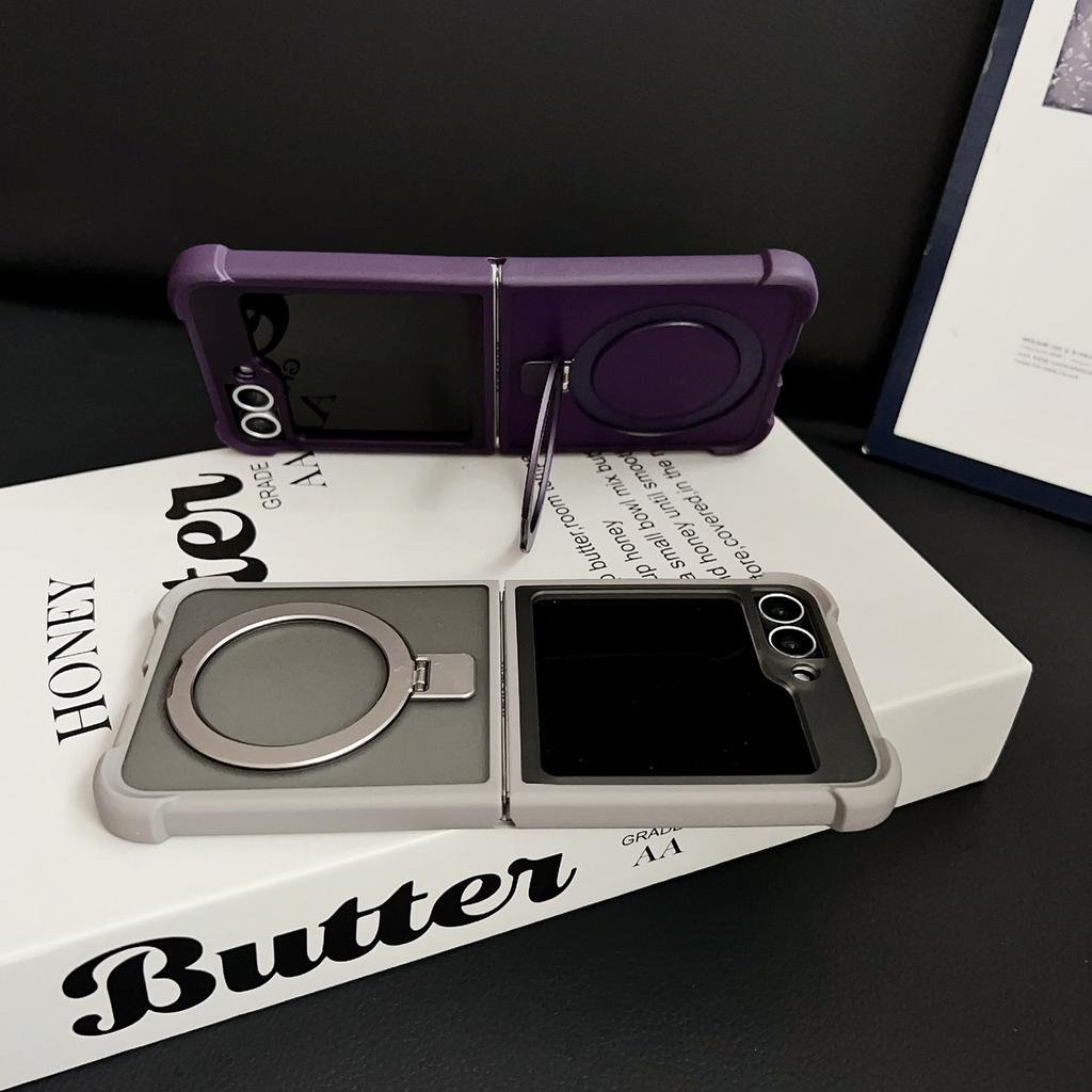 Pro Samsung Galaxy Z Flip6 5G Magnetické pouzdro Stojánek Nárazuvzdorný Matný PC+TPU Kryt na telefon