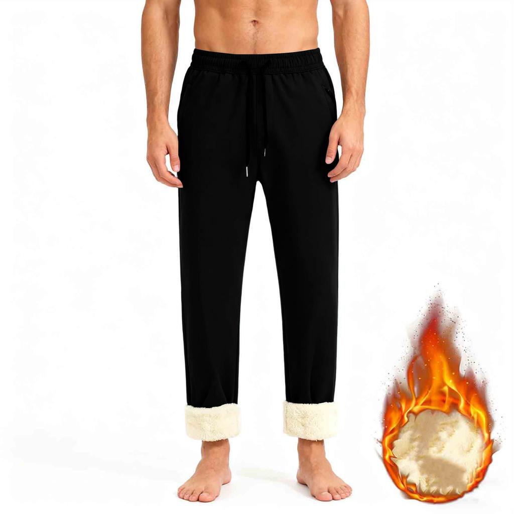 Men's Drawstring Pocket Fleece-Lined Straight-Leg Casual Pants