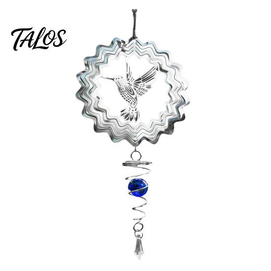 Talos Reflective Flower Wind Spinners, Outdoor Garden Decor, Sparkly Spinner with Bird Pendant, Metal Chimes Gifts for Patio Balcony Yard