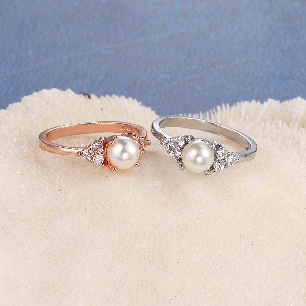Imitation Pearl Rings For Women Korean Rose Gold Silver Engagement Anniversary Gift Jewelry KCR263