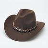 Warped edge gold chain belt Western cowboy hat Women's outdoor crimped riding hat European and American style jazz hat Men's top hat