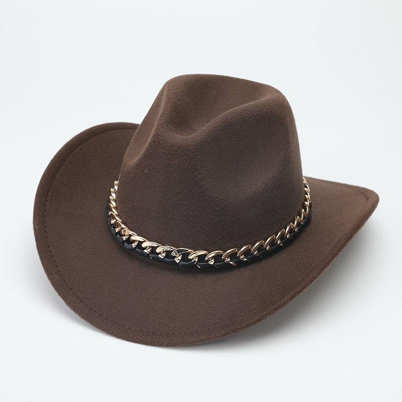 Warped edge gold chain belt Western cowboy hat Women's outdoor crimped riding hat European and American style jazz hat Men's top hat