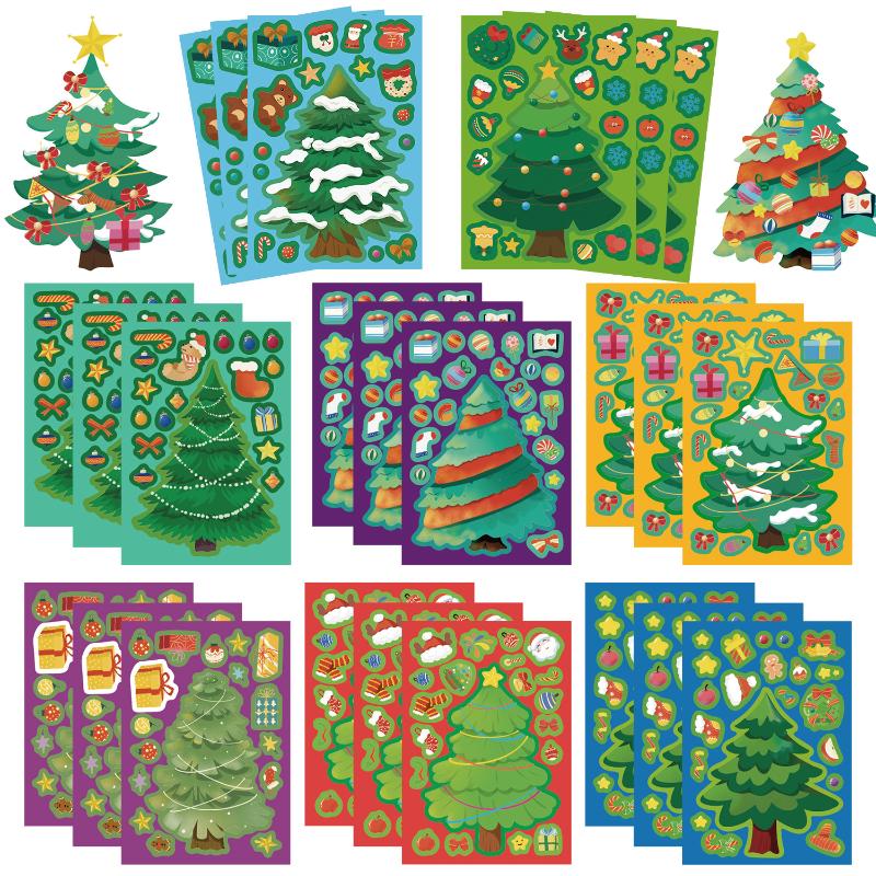 12/24Pcs Toy Puzzle Stickers Christmas Tree Make A Face Stickers Diy Handicrafts Waterproof Stationery Stickers