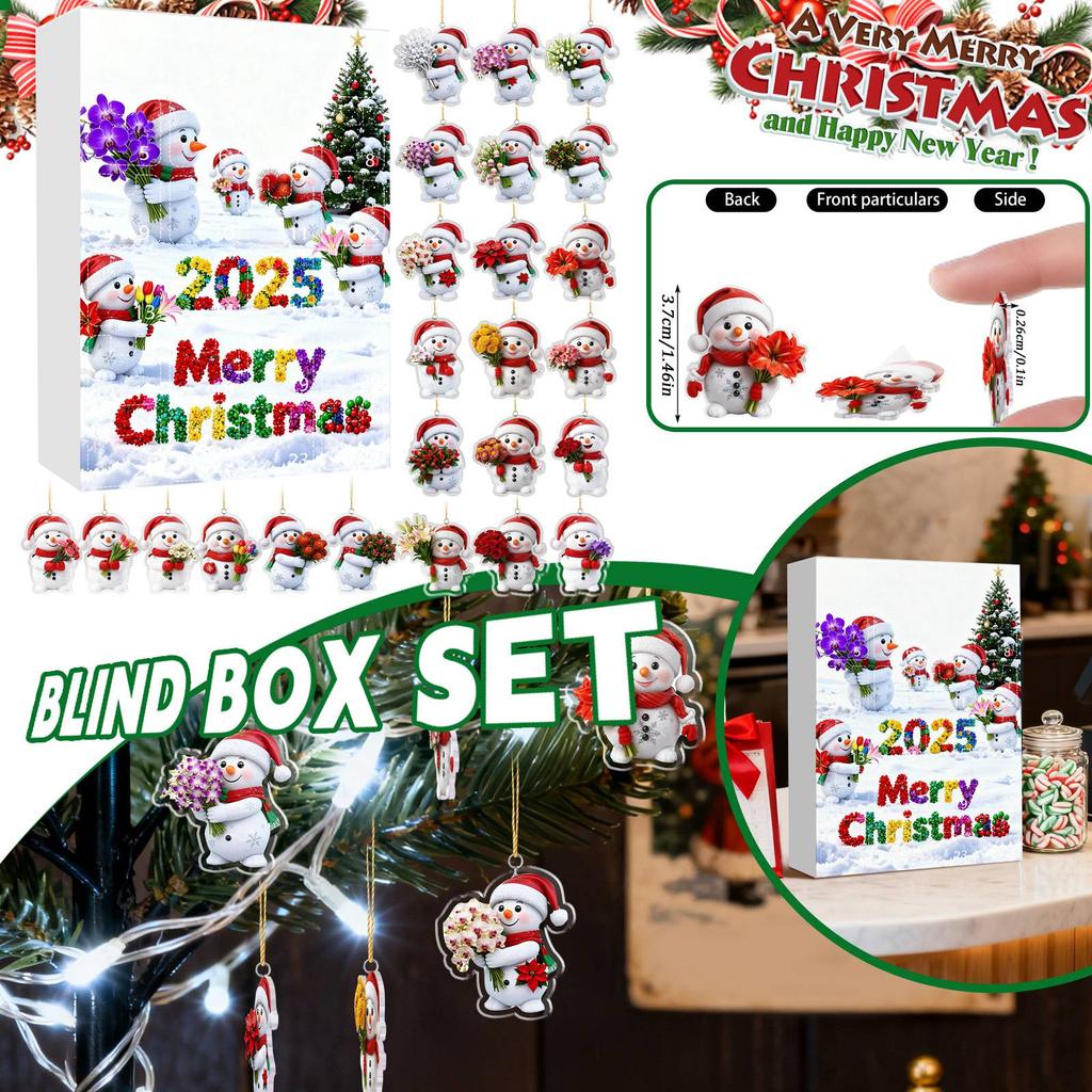 Christmas Advent Calendar, 24 Day Advent Calendar, Includes Snowmen And Santa Hats, Multi-functional Christmas Ornaments, 2D Hanging Gift.