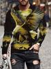 Men's Eagle Hand-painted Pattern Casual T-Shirts Long Sleeve Streetwear 3D Animal Printing Hip Hop Male Tops Tee Plus Size 4XL