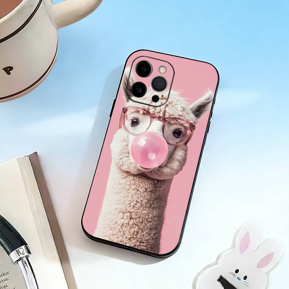 D-Słodka Alpaka Etui Na Telefon Dla iPhone 17, 16,15,14,13,12,11 Plus,Pro Max, Inne Miękkie Czarne Pokrowce