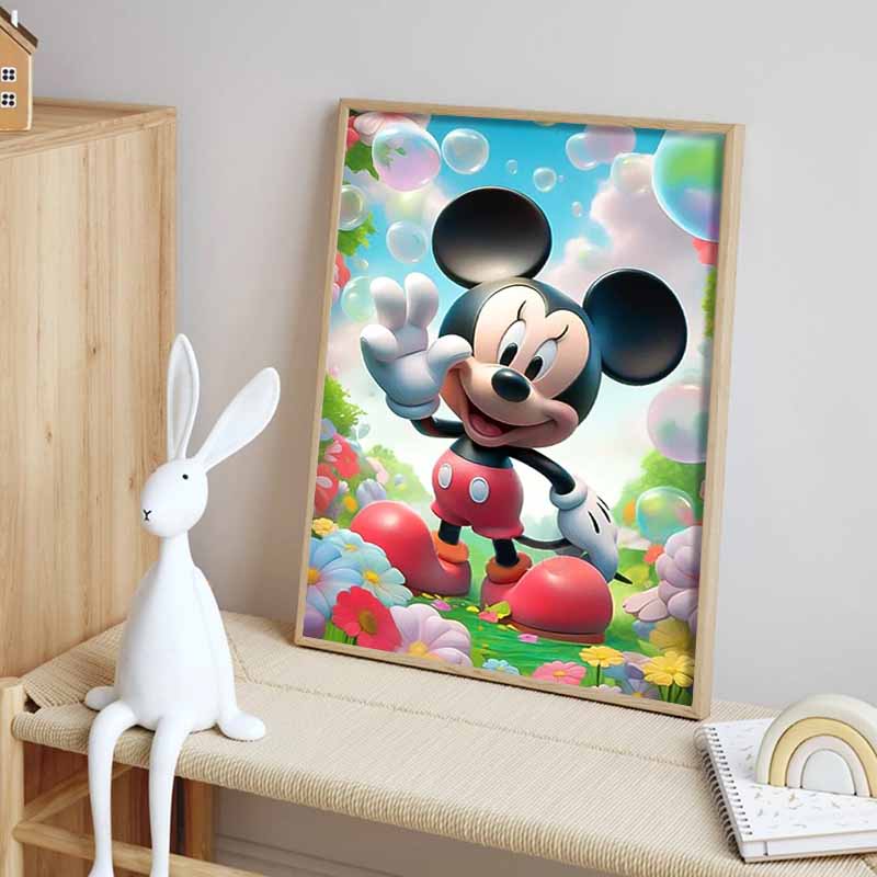 Disney Diamond Painting, Mickeys Bubble Garden Healing Theme Illustration Cute DIY Rhinestone Mosaic Cross Stitch Kit Embroidery Gift Home Decor
