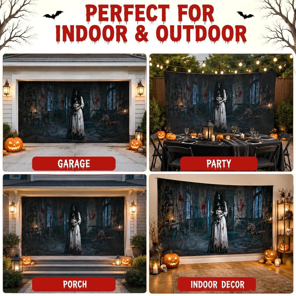Halloween Garage Door Cover 7 x 16 ft Large Hanging Backdrop