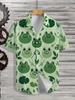 Men'S Frog Hawaiian Shirt - Short Sleeve Button Design, Green Casual Vacation Outfit, Theme Party, Machine Washable Loose Fit