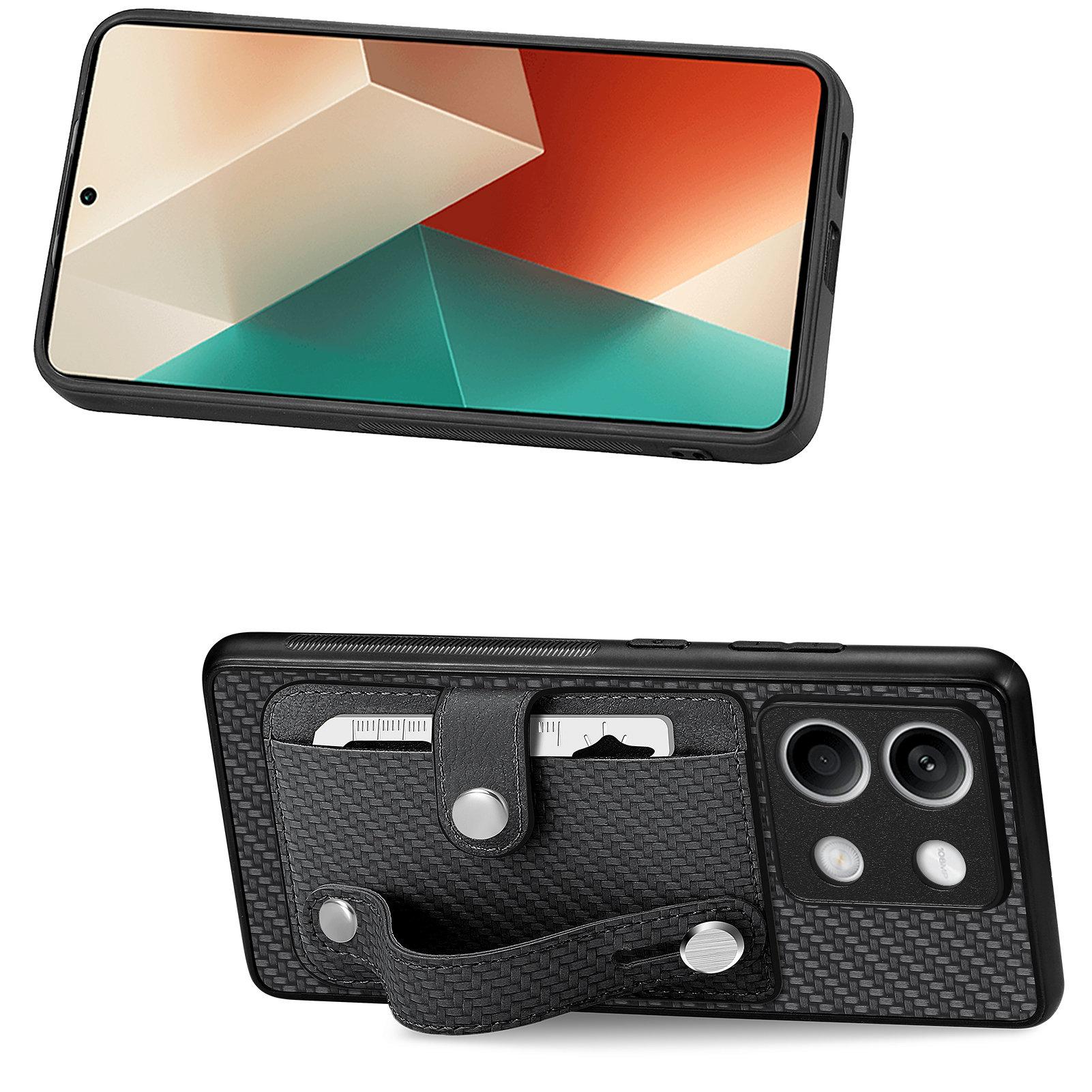 

C1-01 For Xiaomi Redmi Note 13 4G Kickstand Case Card Slot Leather+TPU+PC Phone Cover Black