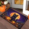 1pc Moonlit Forest Black Cat Pumpkin Halloween Printed Entryway Doormat, Flannel Material, Thick Plush, Sponge Thickness 1.02 Cm, Suitable for Entrywa