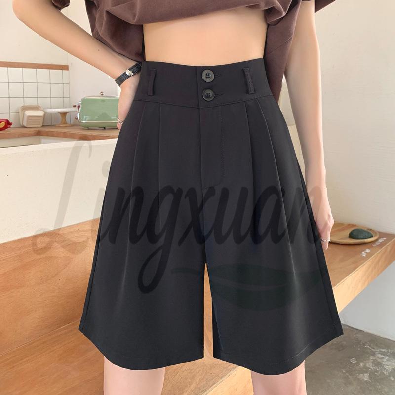 Women s Summer Black High-Waist A-Line Wide-Leg Shorts Extra Large