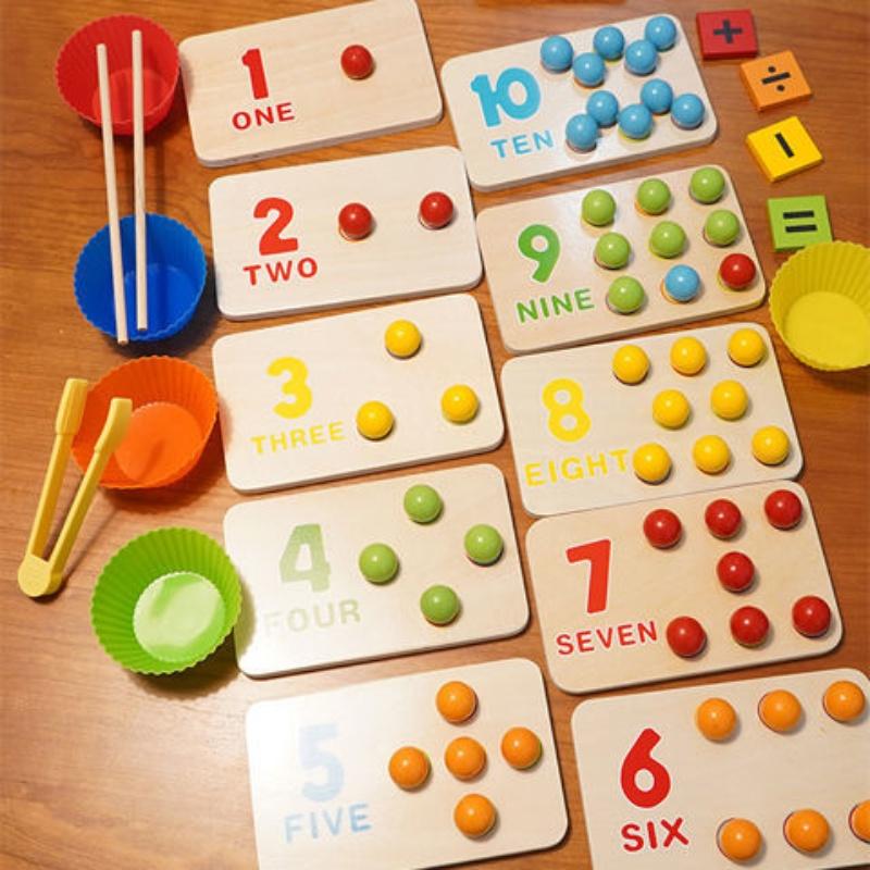 Montessori Math Learning Puzzle For Kids Wooden Bead Counting And Matching Game