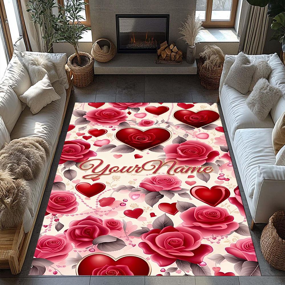 Rose Customized Name Floor Rug Office Rug Design for Dormitory Study Room Foyer Playrooms Anti-slip Rug Anime Office Decor