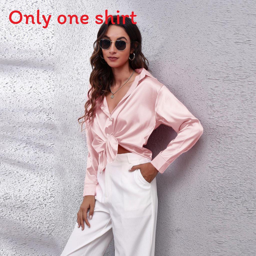 Satijnen Blouse Voor Dames Met Lange Mouwen En Knoopsluiting Voor Kantoor